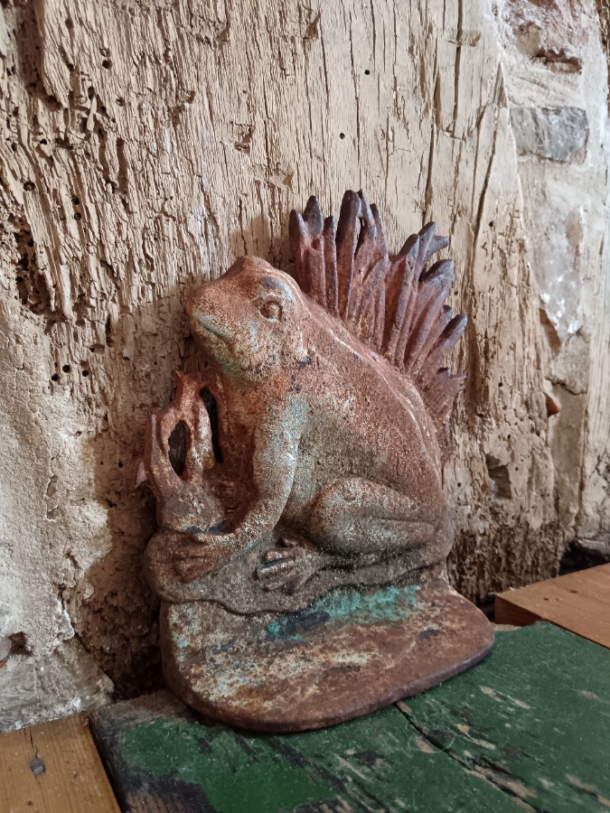 Antique Late 19th Century Cast Iron Figural Frog and Reed Doorstop  Door Porter (6).jpg